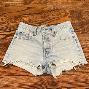 Levi's 501 Light Blue Frayed Jean Shorts